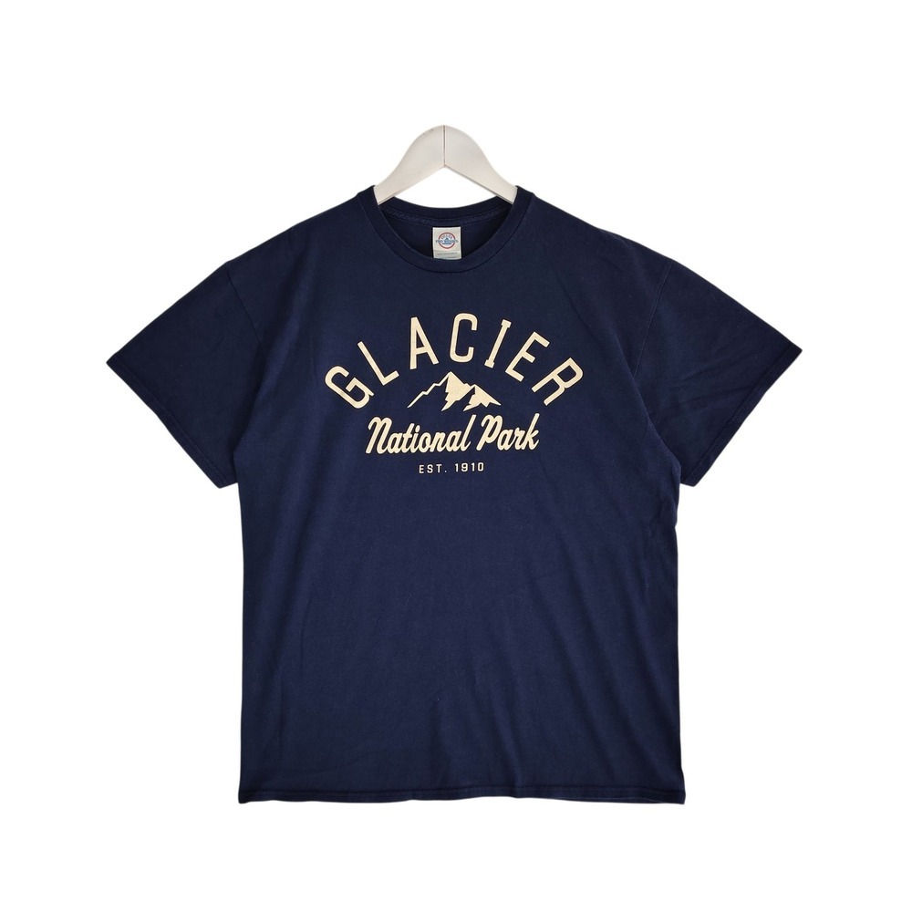 Glacier National Park Graphic T-Shirt Navy Blue Cotton Mens Large EST 1910